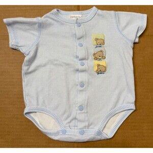 Baby Boy Vintage Carter's Just One Year 0-3 M Blue Check Embroidered Bear Romper